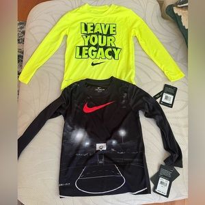 2 Nike Long Sleeved Boys Shirt Size 4 Dri Fit Basketball Sports Black Neon Lot